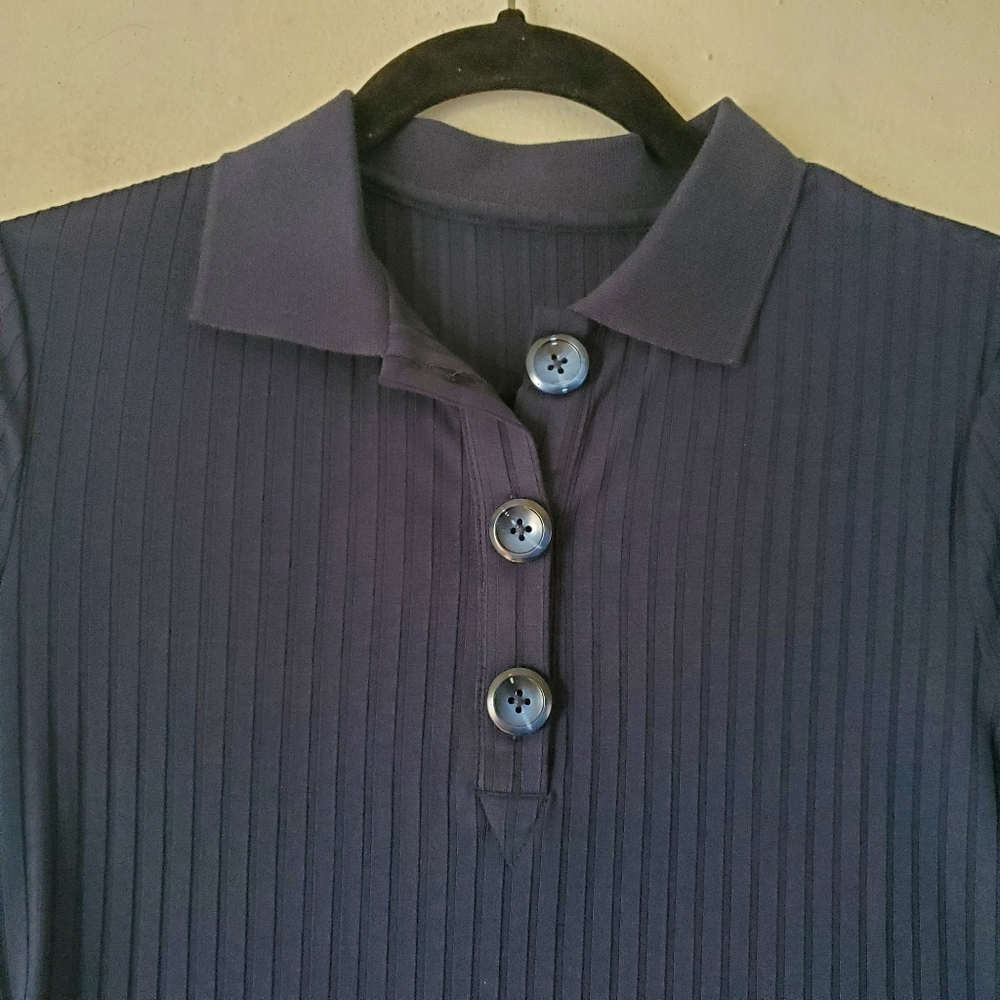 JNSQ Button Front Collar Neck Solid Navy Tee Size… - image 8